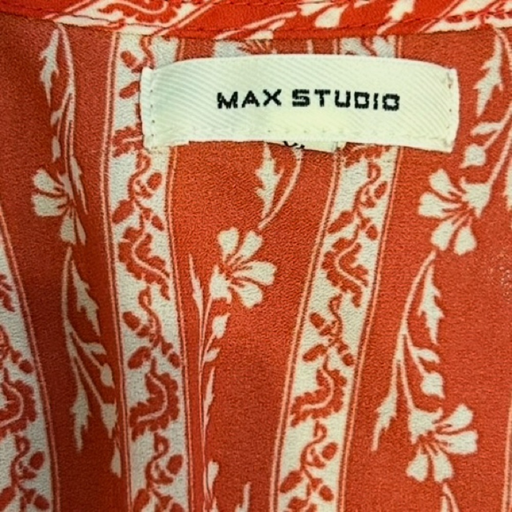 Max Studio Red Floral Puff Sleeve Tiered Midi Boho Summer Dress Size L - Picture 4 of 8